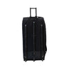 Mercian HOEV126GKBLK black goalkeeper hockey wheel bag rear view with telescopic handle and rolling wheels