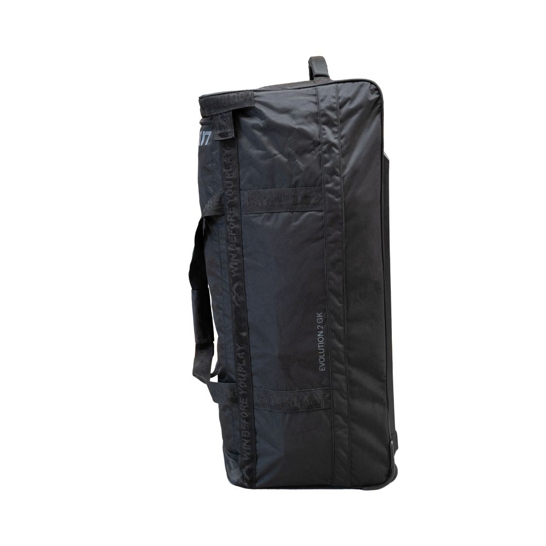 Mercian Genesis 2 goalkeeping wheelie bag side profile view in black