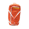 Mercian HOGE226GKORG orange wheeled goalkeeper hockey bag front view with oversized vertical zip opening and Mercian branding.