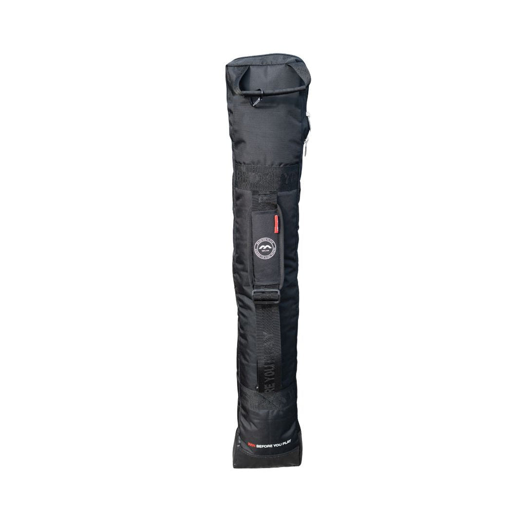 Mercian HOGE326BLK black hockey stick bag rear view with padded shoulder strap and carry handle