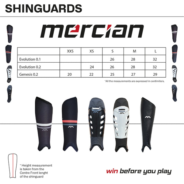 Mercian Genesis 1 Shinguards : SGGE1 : size chart