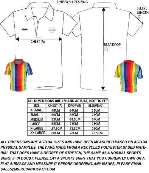 World Masters Hockey Umpire & Official Unisex cut shirt : CLWMHUMP : size chart