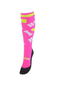 Hingly Hockey Socks I Love Hockey Pink - I Love Hockey written on a pink sock