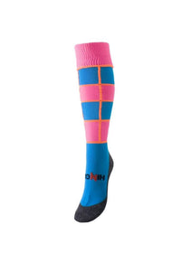 Hingly Hockey Socks College Blue - Blue and pink hooped sock