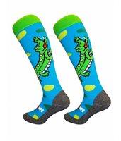 Hingly Hockey Socks Croc - Green crocodile on a blue sock