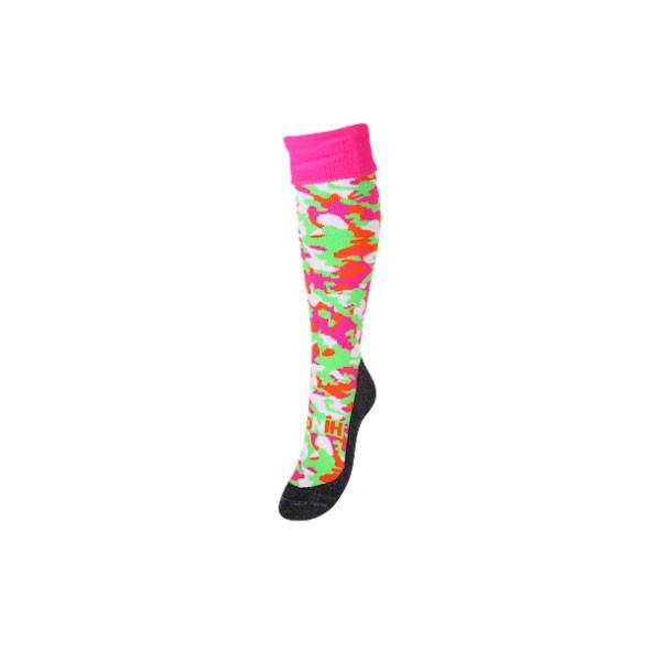 Hingly Hockey Socks Camouflage Fluo - Pink, green and white camouflage patterned sock